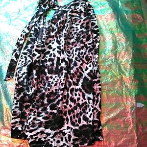 Short sleeve tie around neck leopard print Shirt or Mini Dress